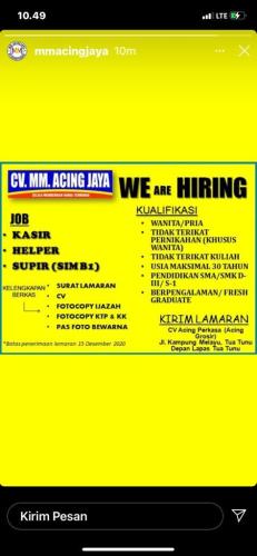 info Loker Kasir,Helper & Supir(sim B1) @Pangkalpinang