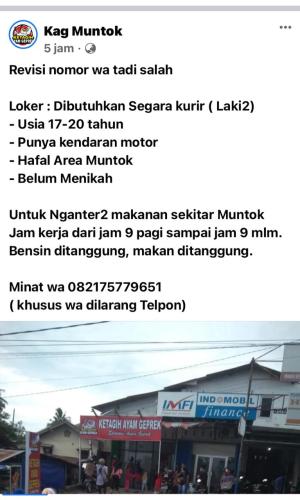 info Loker KURIR @Rumah Makan-Muntok