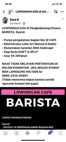 info Loker BARISTA @Cafe-Pangkalpinang