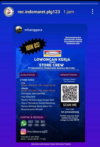 info Loker CREW(pria dan wanita) @Indomaret-Bangka Belitung