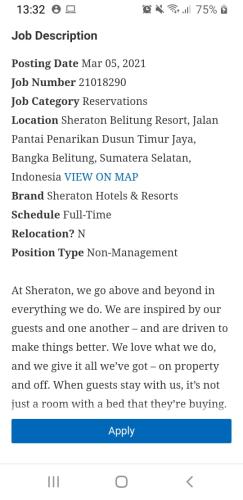 info Loker SUPERVISOR RESERVATION @Sheraton Belitung Resort