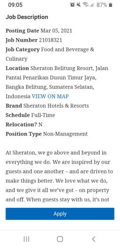 info Loker COOK III PASTRY @Sheraton Belitung Resort-Jalan Pantai Penarikan Dusun Timur Jaya