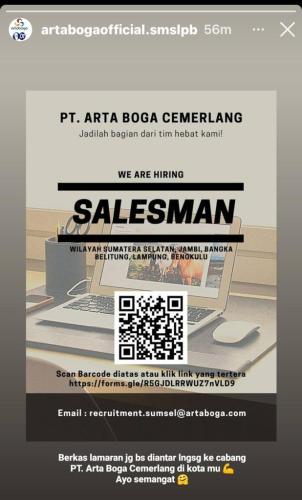 info Loker SALESMAN @PT.ARTA BOGA CEMERLANG-Bangka Belitung