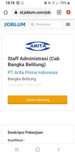 info Loker STAFF ADMINISTRASI-Cabang Bangka Belitung @PT.ARITA PRIMA INDONESIA