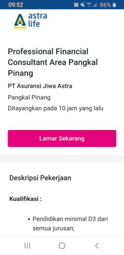 info Loker Profesional Financial Consultant @Astra Life-Pangkalpinang