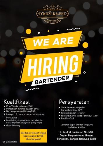 info Loker BARTENDER @D'KOZI KA-FEE-Sungailiat