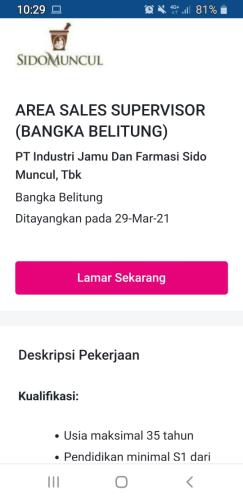 info Loker Area Sales Supervisor @PT.Industri Jamu & Farmasi Sido-Bangka Belitung
