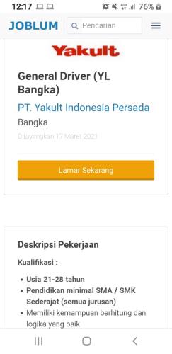info Loker General Driver @Yakult-cabang Bangka