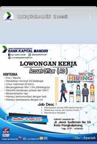 info Loker Account Officer @BPR Kapital Mandiri-Pangkalpinang
