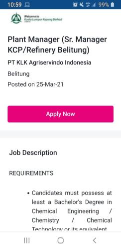 info Loker Plant Manager(Sr.Manager KCP/Refinery Belitung)