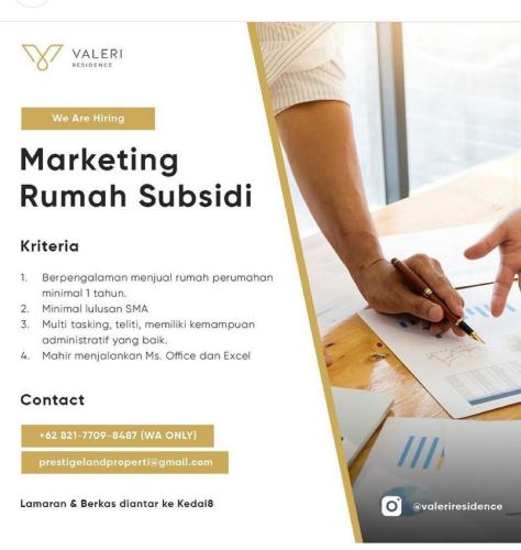 info Loker Marketing & Administrasi @Valeriresidence-Pangkalpinang