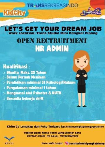 info Loker HR Admin @TRANSrekreasindo-Pangkalpinang
