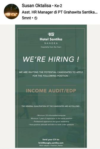 info Loker income Audit/EDP @Hotel Santika Bangka