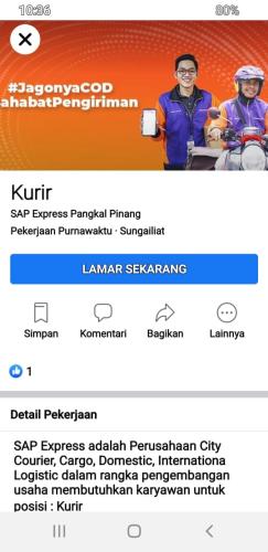 info Loker KURIR @SAP EXPRESS-Sungailiat