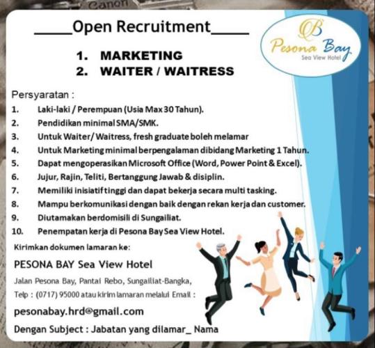 info Loker Waiter/Waitress & Marketing @Pesona Bay Hotel-Sungailiat