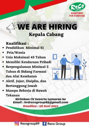 info  Loker Kepala Cabang @Reco Group-Pangkalpinang