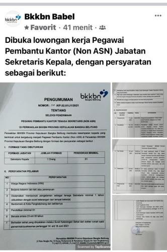 info Loker Sekretaris Kepala(non ASN) @BKKBN-Provinsi Kep Bangka Belitung