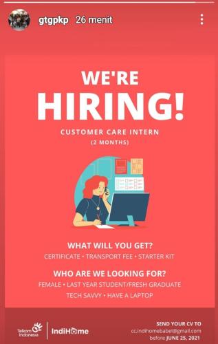info Loker Customer Care Intern @Grapari Telkom Group- Pangkalpinang
