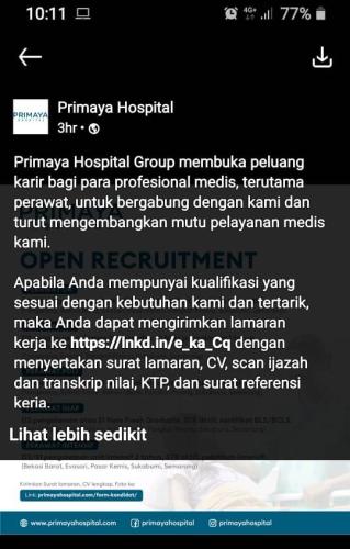 info Loker Perawat Bagian(OK,IGD,Poli,iNAP) @Primaya Hospital-Bhakti Wara-Pangkalpinang