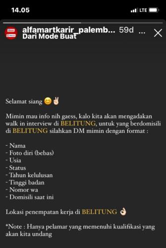 info Loker Crew Store-Alfamart @belitung