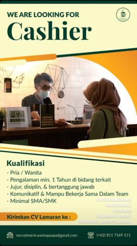 info Loker Cashier,Kitchen Helper,Chef & Waiters @Restoran Warkoppapa-Pangkalpinang
