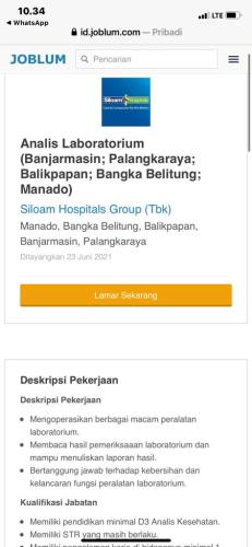 info Loker Analis Laboratorium @Siloam Hospital Group-Penempatan Bangka Belitung