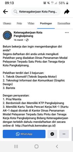 info Pelatihan Gratis bagi Warga Kota Pangkalpinang