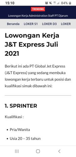 info Loker Sprinter,Supervisor & Admin @J&T Express Pangkalpinang