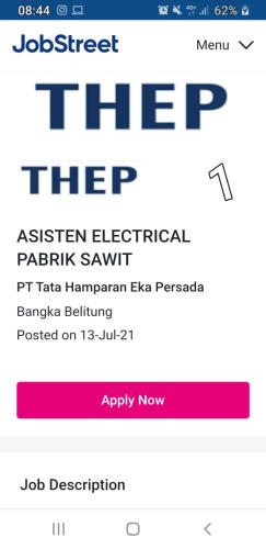 info Loker Asisten Elektrical-Pabrik Sawit @PT.THEP-Bangka Belitung