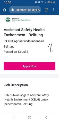 info Loker Asistant Safety Health Environment @PT.KLK Agriservindo Indonesia-Belitung