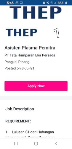 info Loker Asisten Plasma Pemitra @ PT.Tata Hamparan Eka Persada-Bukit Tabir-Bangka