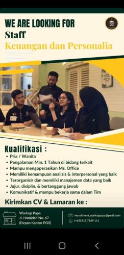 info Loker Staff Keuangan & Personalia @ warkoppapa_-Pangakalpinang