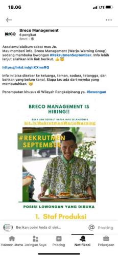 info Loker Staf Produksi dan Staf Waiter @Brejo Manajemen-Pangkalpinang