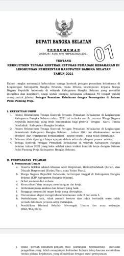 info Loker Tenaga Kontrak Pemadam Kebakaran @Pemda Bangka Selatan