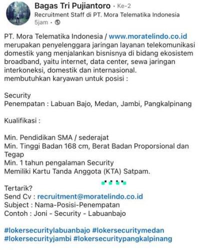 info Loker security @Pangkalpinang-PT.Mora Telematika Indonesia