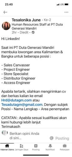 info Loker Access Engineer Fiber Optic & Sales Canvasser @Sungailiat & Pangkalpinang