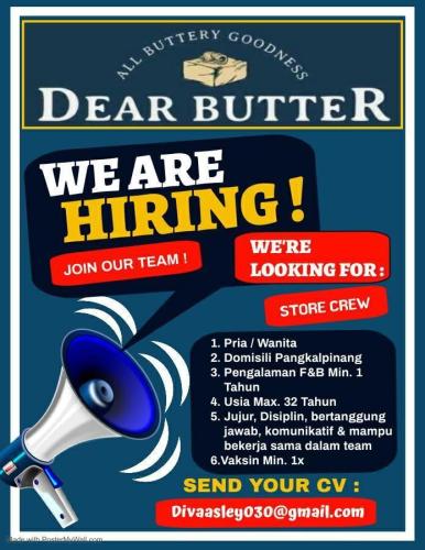 info Loker Store Crew-F&B @Dear Butter-Pangkalpinang