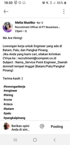 info Loker Engineer Hunt @PT Nusantara Compnet Integrator