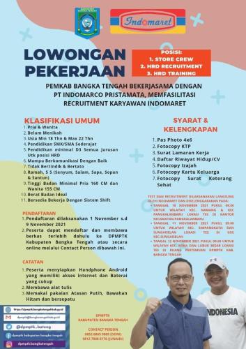 info Loker posisi Store Crew, HRD Recruitment & HRD Trainning @Indomaret-Bangka Tengah
