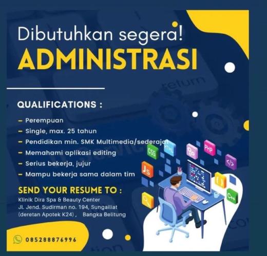 info Loker ADministrasi @DIRA Spa & Beautycare-Sungailiat