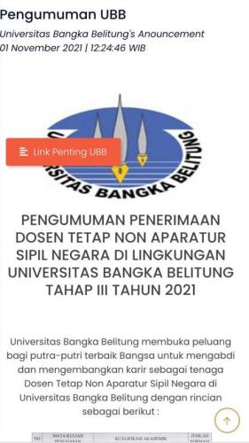 info Penerimaan Dosen Tetap Non ASN di Lingkup Universitas Bangka Belitung Tahap III Tahun 2021
