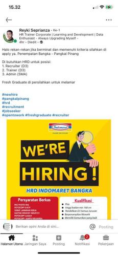 info Loker RECRUITER,TRAINER & ADMIN @Indomaret-Bangka