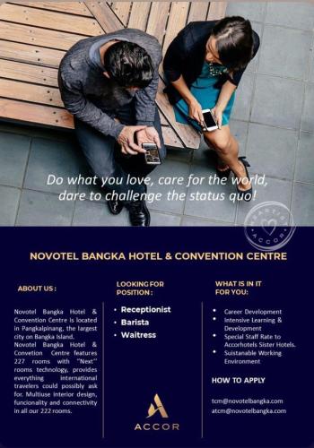 info Loker Receptionist,Barista & Witress @Novotel Bangka Hotel & Convention Centre