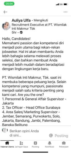 info Loker AREA MARKETING/SALES SUPERVISOR @PT Wismilak Inti Makmur Tbk-Bangka Belitung