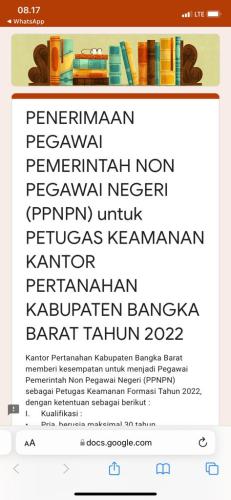 info Loker Petugas Keamanan Kantor Pertanahan Bangka Barat Tahun 2022