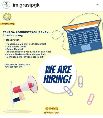 info Loker Tenaga Administrasi @imigrasi -Pangkalpinang