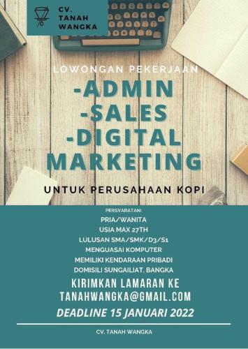 info Loker Admin,Sales & Digital Marketing @tubecoffeeroastry-Sungailiat