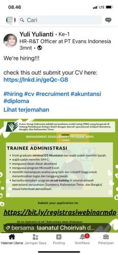 info Loker Trainee Administrasi @PT Evans Indonesia