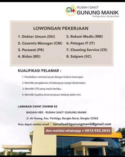 info Loker di Rumah Sakit Gunung Manik-Bangka Barat-Parittiga-Jebus