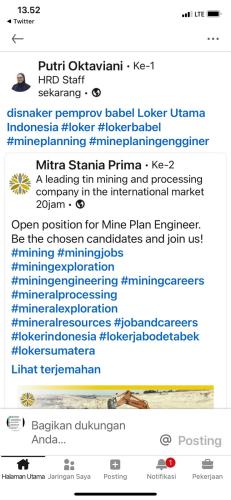 info Loker Mine Plan Engineer @PT Mitra Stania prima-Sungailiat-Bangka